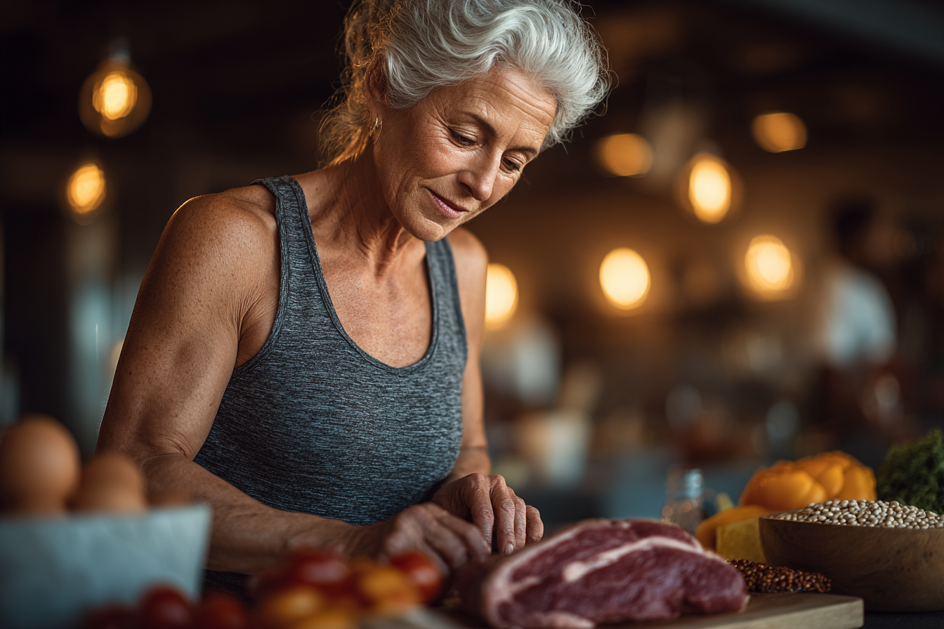 Щаслива літня пара готує здорову їжу разом на кухні